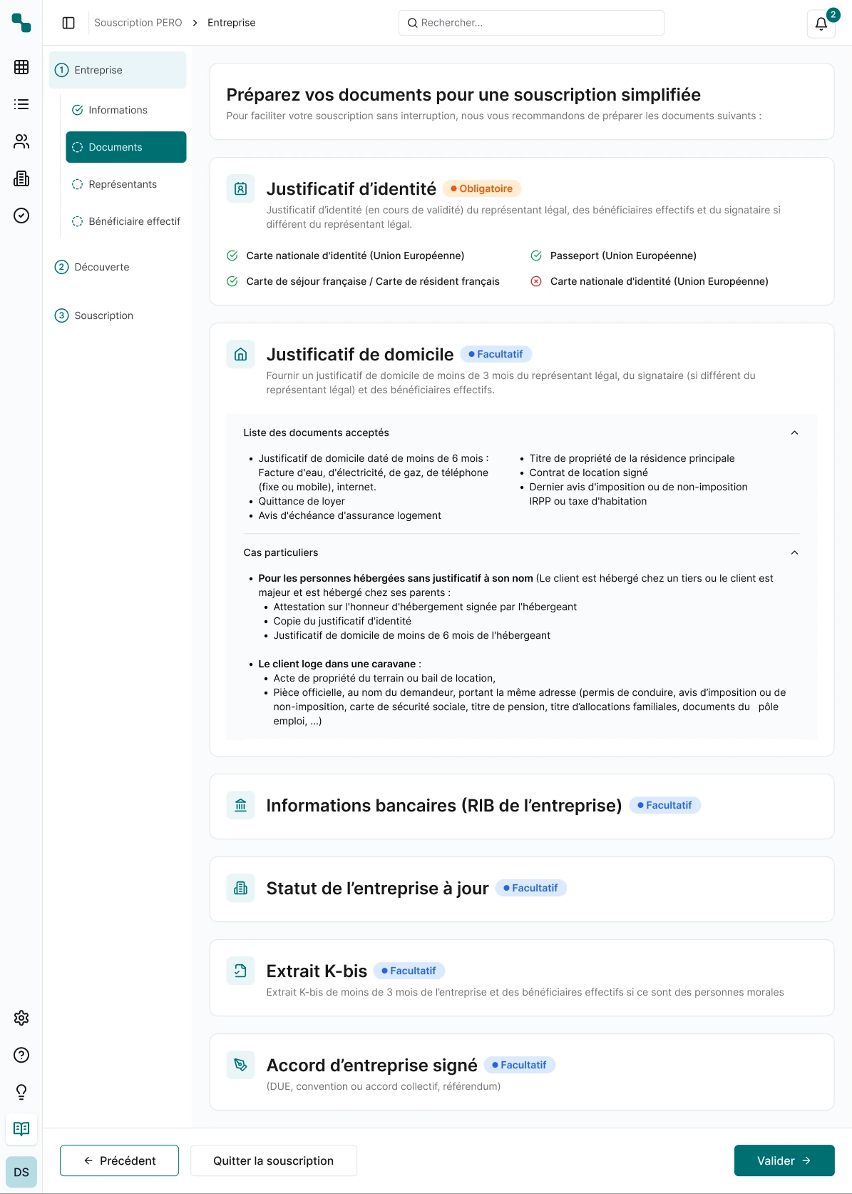 Après : une card par document, avec son statut et ses détails repliables