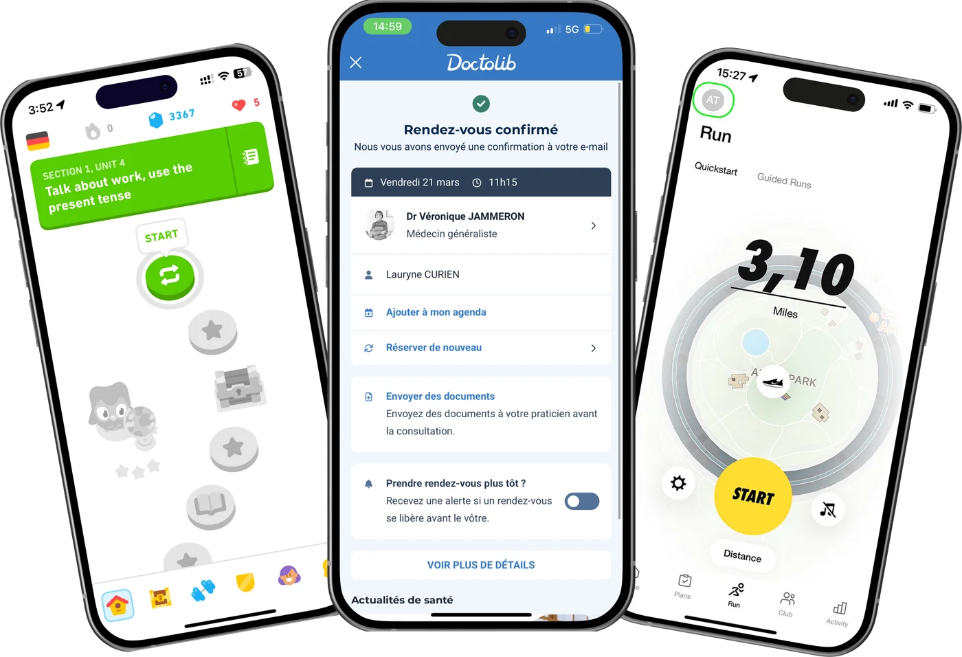 Duolingo, Doctolib et Nike Run Club : les trois applications étudiées